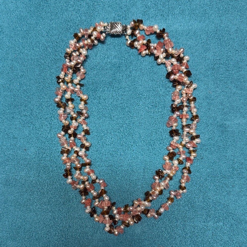 3 Layer Pearl and quartz Necklace
